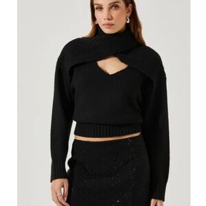 ASTR The Label Pearson Ribbed Bolero V Neck Sweater in Black Size Medium